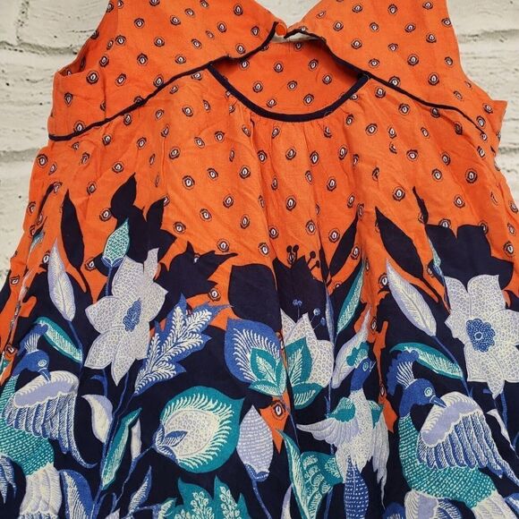 Anthropologie Maeve Mazie Orange Peacock Sleeveless Blouse Size XS EUC - Picture 7 of 7